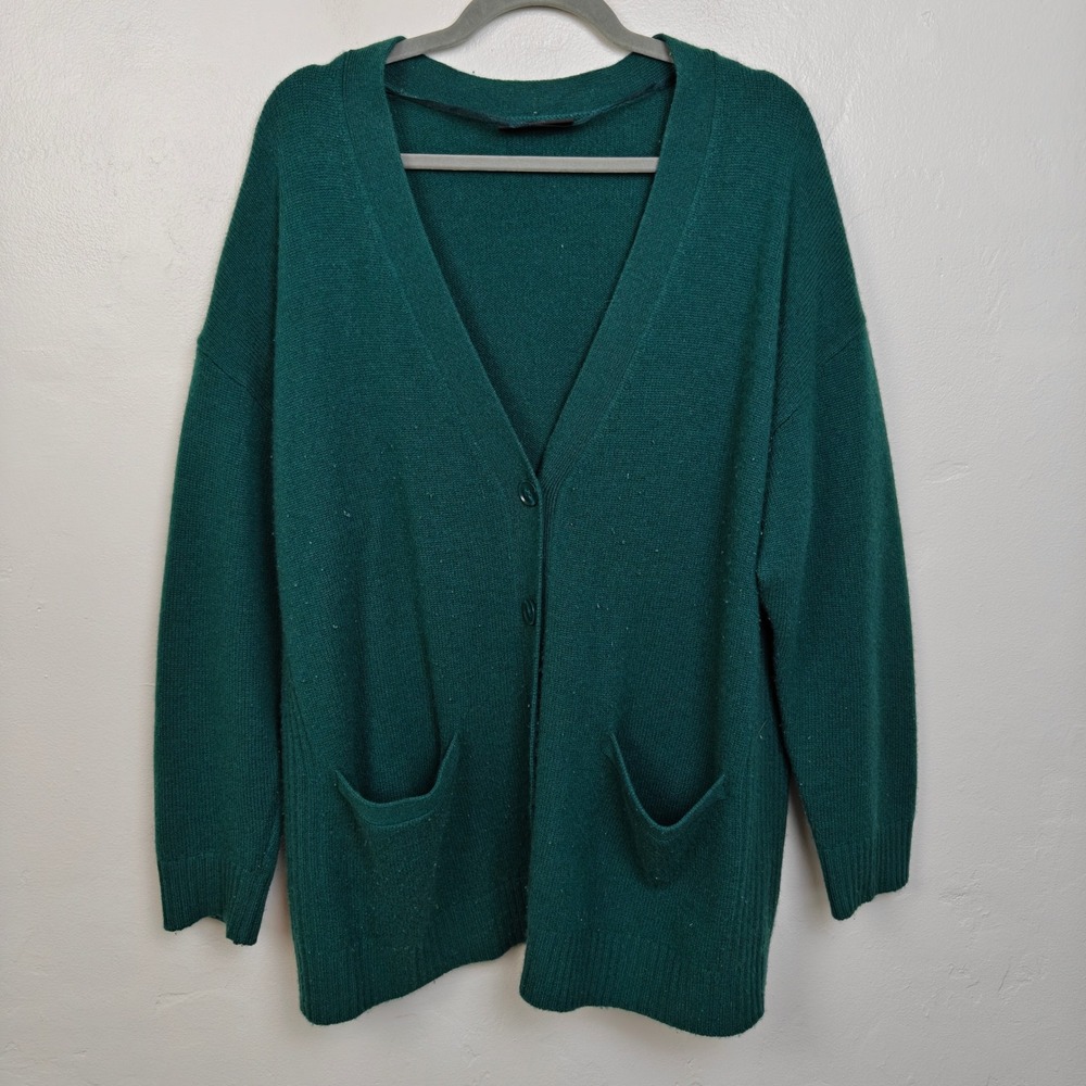 Lane Bryant Womens Cashmere Sweater Plus Size 18/20 Green V-Neck Cardigan